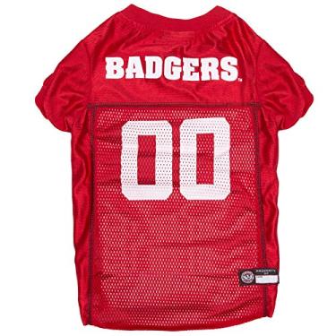 Imagem de NCAA College Wisconsin Badgers Jersey de malha para cães e gatos, 2GG. Camisa de cachorro licenciada com seu time favorito de futebol/basquete universitário