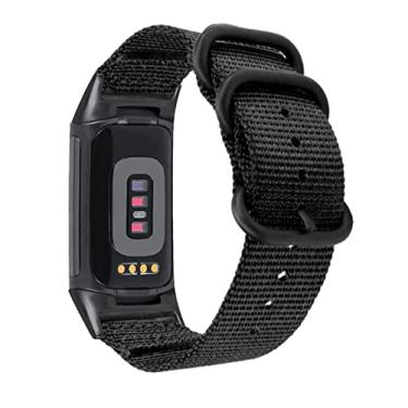 Imagem de Abanen Pulseiras de nylon para Fitbit Charge 5, pulseira de nylon de secagem rápida com fecho de anel de aço inoxidável ajustável, compatível com Fitbit Charge 5 para mulheres e homens (preto)