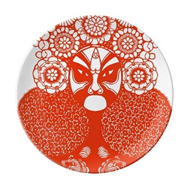 Imagem de Prato de porcelana decorativa com estampa de ópera de Pequim cortado em papel com cabeça vermelha