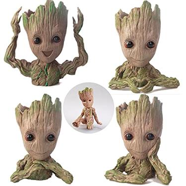Imagem de Conjunto de 4 vasos de suculentas para bebês Groot, com orifício de drenagem, pequenos vasos de flores para plantas e porta-canetas, lindo enfeite de festa de escritório, Natal, aniversário, plantador