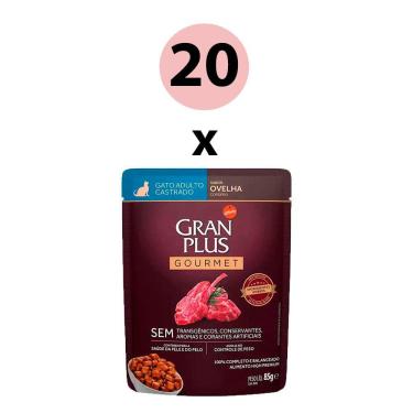 Imagem de KIT 20 Ração Úmida Gran Plus Gourmet Gatos Castrados Ovelha Sachê 85g