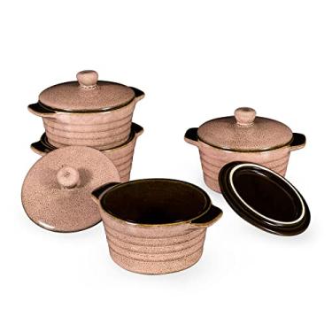 Imagem de Ramekins 227 g com tampas - Mini caçarola coberta, creme brulee ramekins seguro para forno, prato de suflê, conjunto de 4 assadeiras de torta, rosa reativo