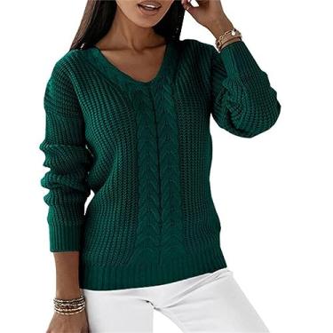 Imagem de Suéter Feminino de Malha Com Cabo, Cor Pura, Manga Comprida, Suéter de Malha Com Cabo, Moda Quente para o Outono (2XL)