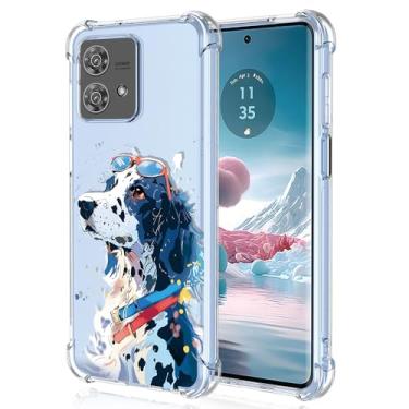 Imagem de XINYEXIN Capa transparente para Motorola Edge 40 Neo, fina à prova de choque TPU bumper capa de telefone transparente padrão fofo, arte legal colorida grafite série - cachorro branco