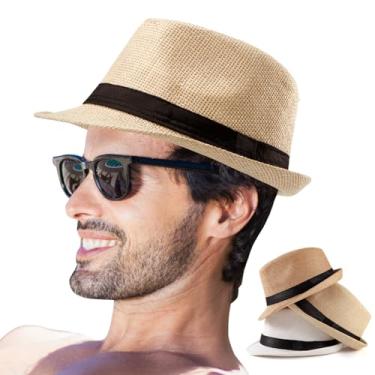 Imagem de LADYBRO Chapéus Fedora masculinos para homens - Chapéu Fedora Chapéu Panamá Chapéu de palha Chapéu Trilby Chapéu de verão (pacote com 3), Bege, branco puro, cáqui, 7-7 1/4