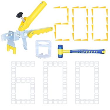 Imagem de Sistema de nivelamento de azulejo com alicate de azulejo 600 peças clipes espaçadores de azulejo 200 peças de cunhas reutilizáveis e 1 conjunto de ferramentas de azulejo de martelo de borracha para instalação de pedra (1/8" (3,0 mm)