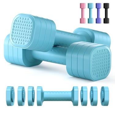 Imagem de Zempox Conjunto de 2 halteres ajustáveis 4 em 1 para mulheres, par de halteres de 2,2 kg, cada um com 9 kg, 1,3 kg, 1,8 kg e 2,2 kg, com alça de borracha macia de TPU para exercícios de ginástica em casa, azul