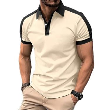 Imagem de BoShiNuo Camiseta masculina de verão manga curta lapela color block casual esportiva manga curta para homens, Caqui, PP
