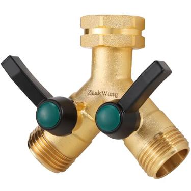 Imagem de Divisor de mangueira de jardim, distribuidor Y-Way, latão sólido resistente, entrada de água de 3/10.2 cm, divisor de torneira de jardim, divisor de mangueira com mais 2 cores alças de extensão