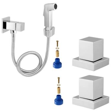 Imagem de Ducha Higiênica Inox Quadrada com 2 Acabamento de Registro - Gatilho ABS, Mangueira 1,2m, Conversor Deca/Docol - Cromado