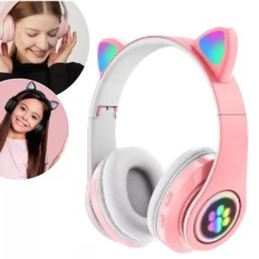 Imagem de Fone Headset Gatinho Com Fio Orelha Led Para Criança Meninas - Black W