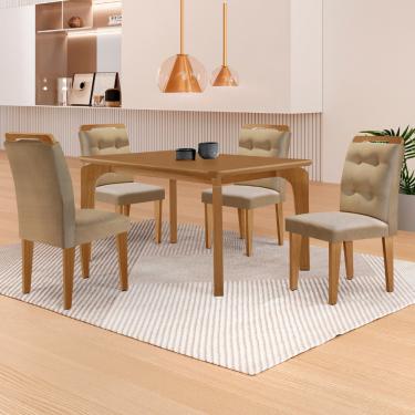 Imagem de Mesa de Jantar Liz 120cm MDF Canto copo e com 4 Cadeiras Carol - Turim 07/Naturalle/Naturalle