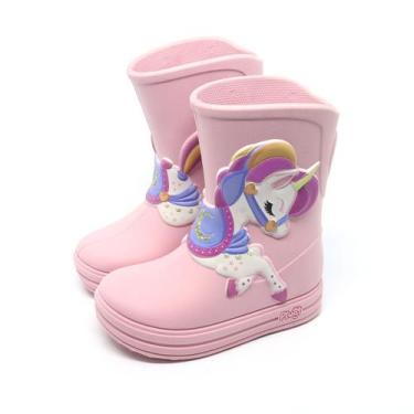 Imagem de Bota Galocha Plugt Infantil Acqua Unicórnio Carrossel Rosa Super Leve,