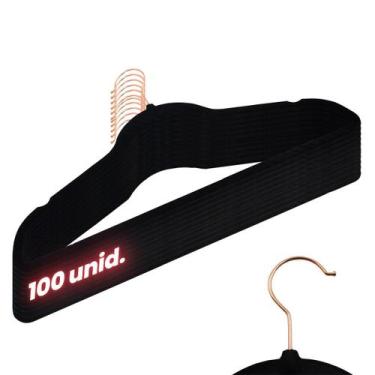 Imagem de Kit 100 Cabides 45cm Veludo Preto Slim Antideslizante Roupa - Derya