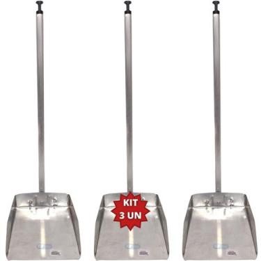 Imagem de KIT 3 PA DE LIXO DE ALUMINIO MÉDIA COM CABO DE ALUMÍNIO 65cm COM ROSCA