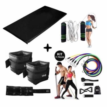 Imagem de Kit de 11 Peças + Colchonete Academia + Caneleira 2kg (Par) + Corda de