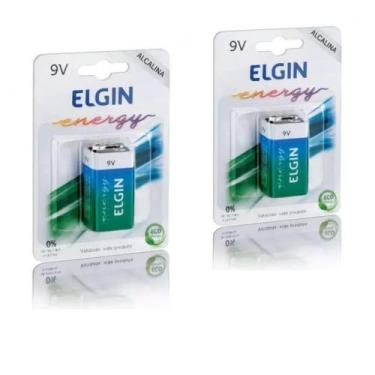 Imagem de kico com 2 baterias 9v alcalinas elgin 6lr61 Blister