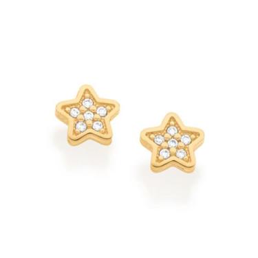 Imagem de Brinco estrela folheado a ouro 18k com zircônias branco/526598 - Romma
