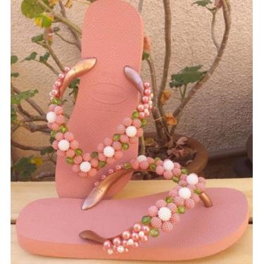 Imagem de Chinelo havaianas personalizados com perolas, Rosa, 35-36