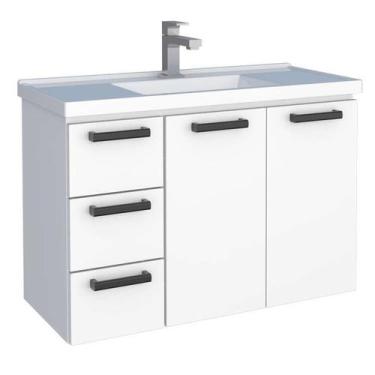 Imagem de Gabinete de Banheiro Branco em Aço com Lavatório Sintético Damasco Coz