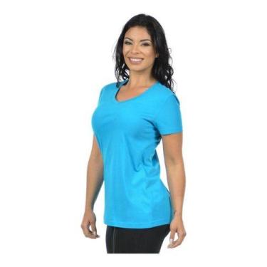 Imagem de Blusa Feminina Longa Decote V Lisa - Vesttuario, P, Azul claro turques