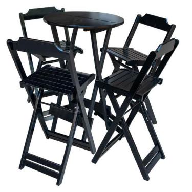 Imagem de Jogo de Mesa Bistrô de Madeira com 4 Cadeiras Dobravel Ideal para Bar 