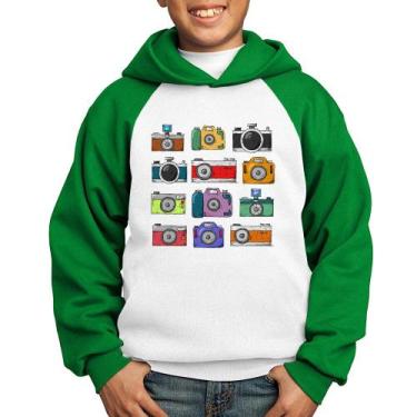 Imagem de Moletom Infantil Câmeras Retrô - Foca na Moda, Branco, Verde, 10