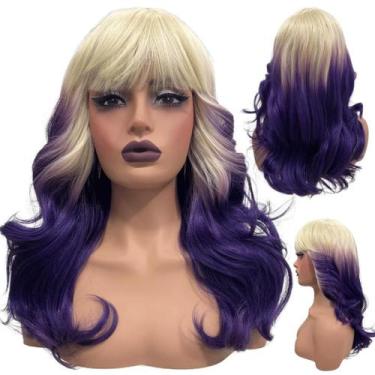 Imagem de Peruca roxo ondulada com franja orgânica OM613/PURPLE - LIONSWIG