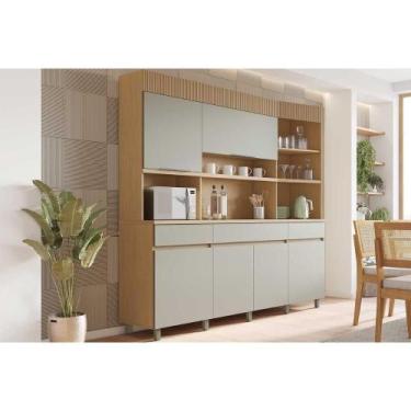 Imagem de Cozinha Compacta Realeza c/ 6 Portas e 3 Gavetas 220cm Carvalho/Cinza 