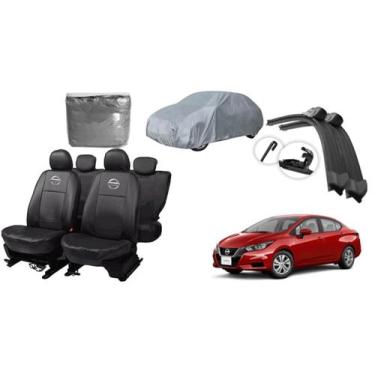 Imagem de Kit Capa de Couro Versa 19-22 + Proteção de Parabrisa e Limpador - aer