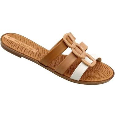 Imagem de Tamanco Feminino Moleca Rasteira Fivela, Camel, 36