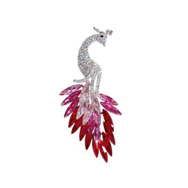 Imagem de Broche de pavão de strass para mulheres meninas colorido cristal brilhante animal lapela pinos para vestido de formatura suéter casaco terno delicado chapéu acessórios vestido joias festa de