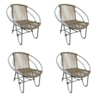Imagem de Kit 4 Cadeiras Decorativa Julia em Corda Náutica e Base em Alumínio Ci