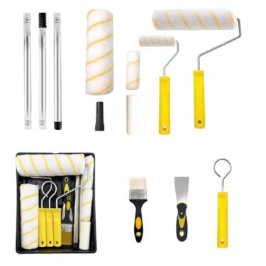 Imagem de ACEBON Kit de rolo de pintura profissional de 11 peças - rolos de 23 cm e 10 cm com haste de extensão e bandeja | Resistente para paredes, teto, portas, acabamento | Cobertura rápida e uniforme