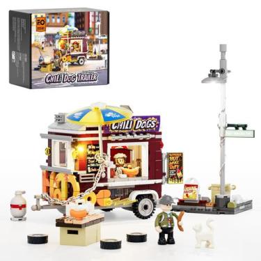 Imagem de Conjunto de tijolos de construção FUNWHOLE Chili Dog Trailer com ilumi