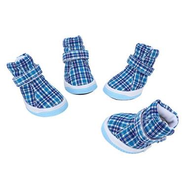 Imagem de Sapatos de Gato, Botas de Cachorro Ao Ar Livre Caminhar Tênis de Cachorro Respirável 4pcs Não Deslizam Cães de Estimação de Pano Macio Sapatos de Cachorro para Cães Pequenos Médios, Azul (4)