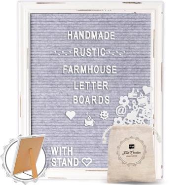 Imagem de Quadro de letras de feltro com moldura vintage rústica de madeira branca e suporte de feltro Creative Home Goods | Quadro de mensagens substituíveis inclui 350 letras do alfabeto branco, Xl Rustic Gray 12x16, 12x16