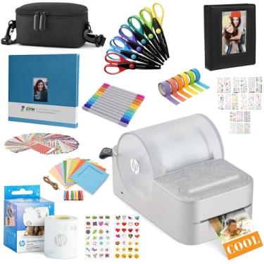 Imagem de HP Sprocket Panorama Instant Portable Color Label & Photo Printer (cinza) Pacote de artesanato com estojo, rolo de zinco, álbum de fotos, marcadores, tesouras, fitas, adesivos e molduras