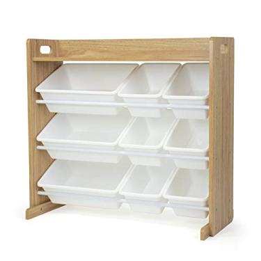 Imagem de Humble Crew, Organizador de brinquedos de madeira natural/branco com prateleira e 9 compartimentos de armazenamento