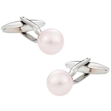 Imagem de Abotoaduras de pérola simuladas com rosalina de cristal Swarovski Cuff-Daddy com caixa de apresentação