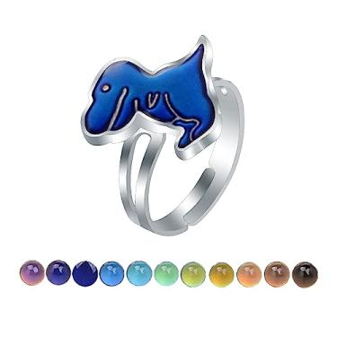 Imagem de AINILOVE Anéis com mudança de cor com sensor de temperatura, anéis fofos de tartaruga/golfinho/baleia/pinguim para meninas, presente de joias de festa de aniversário, Cobre, Pedra de humor