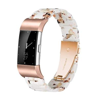 Imagem de Ayeger Pulseira de resina compatível com Fitbit Charge 2/2 HR, acessório de resina para mulheres e homens, pulseira com fivela de ouro rosa, pulseira Bl{Item} para Fitbit Charge 2/2 HR Smart Watch