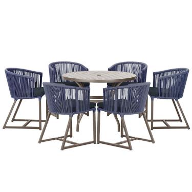 Imagem de Mesa com 6 Cadeiras de Jantar Roma 120cm e Noronha em Alumínio