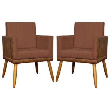 Imagem de Kit 2 Poltronas Decorativas Lis Corino e Pé Palito 30cm - Terracota Suede Corino