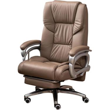 Imagem de Cadeira de tarefa giratória ergonômica de reclinar executiva com função de inclinação e apoio de pé, cadeira de escritório de couro genuíno para pessoas pesadas, cáqui, tamanho único
