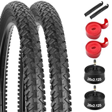 Imagem de Pneu de substituição para mountain bike de 26 x 2,125, 66 x 5,4 cm, borracha butílica premium, resistente a perfurações, compatível com Beach Cruiser e bicicleta off-road MTB, com 2 alavancas de pneu