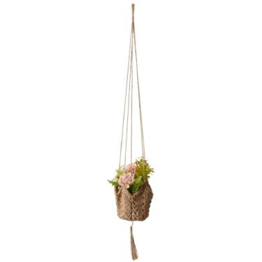Imagem de GORGECRAFT Cabide para plantas de macramê 96 cm, corda de juta de crochê, suporte decorativo para plantador de flores, borlas, cesta longa, com gancho em forma de S, para decoração de casa e parede