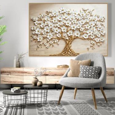 Imagem de Quadro decorativo árvore da vida flores brancas - MeMoldura, Amadeirad