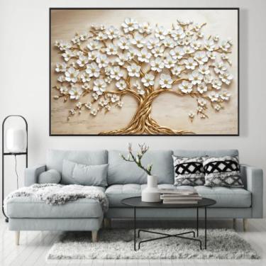 Imagem de Quadro decorativo árvore da vida flores brancas - MeMoldura, Moldura P
