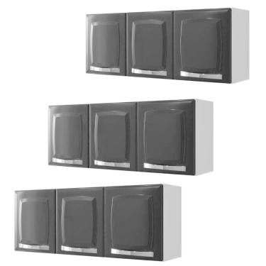 Imagem de Conjunto 3 Armários de Cozinha Aéreos Itatiaia Aço 3 Portas Rose Preto